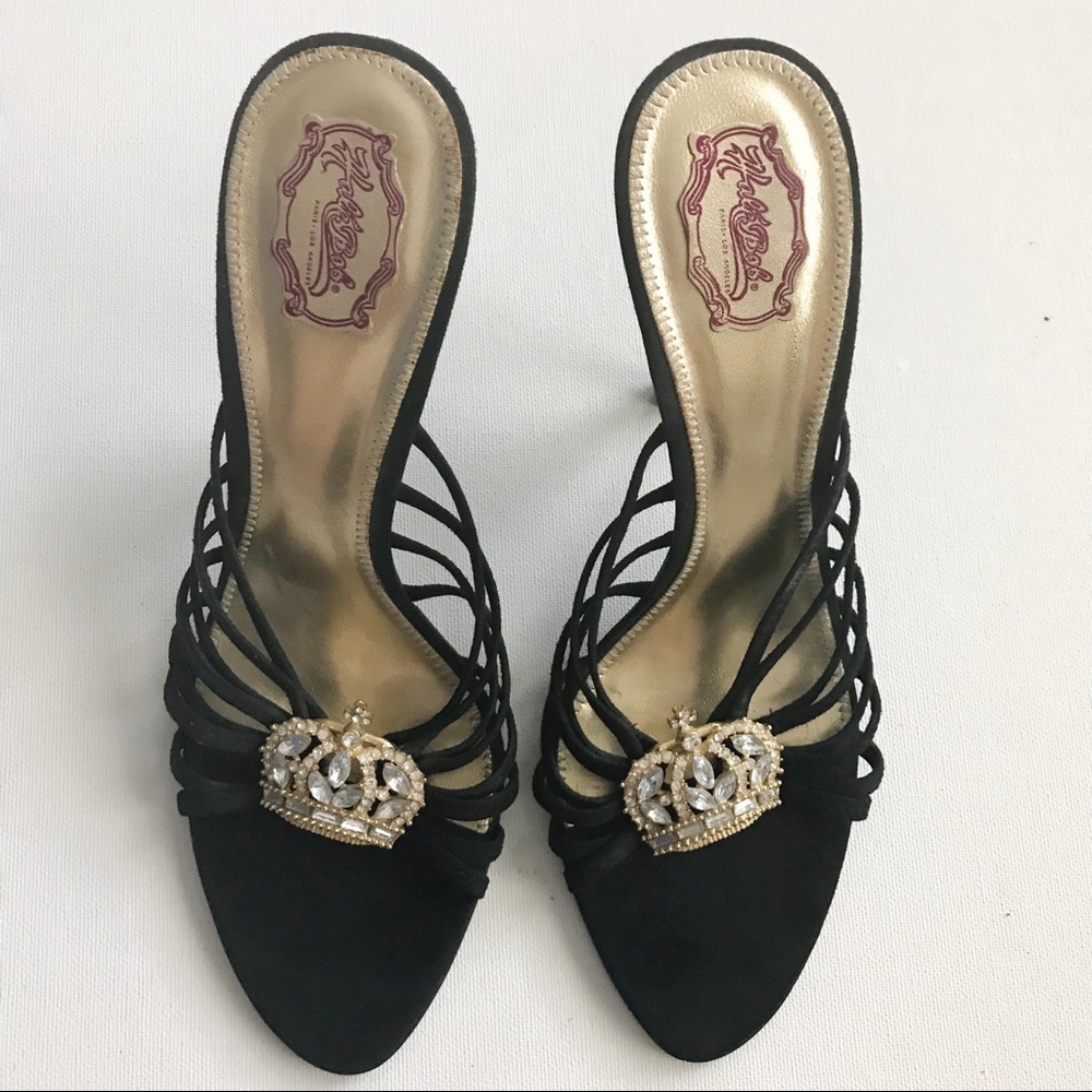 Hale Bob black strappy cocktail shoe with crown